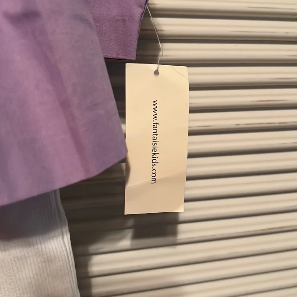 FANTAISIE KIDS Embroidered Lavender Top & Ivory Corduroy Pants - Picture 5 of 9